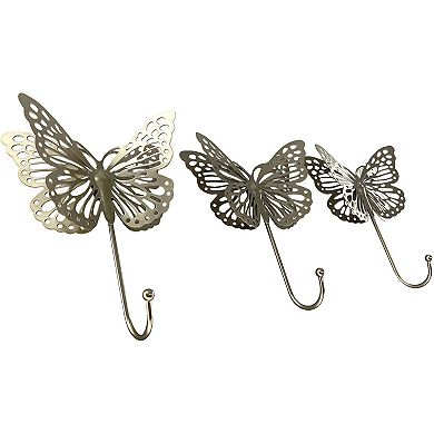 Gold-Tone Butterfly Metal Hooks Wall Decor 3-Piece Set