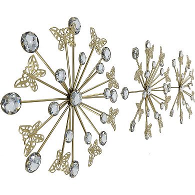 Butterflies & Crystals Gold-Tone Metal Wall Decor 3-Piece Set
