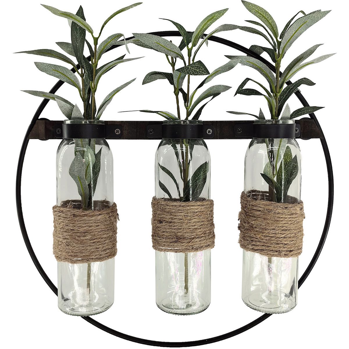 Metal Loop Triple Vase Wall Decor with Artificial Olive Leaves