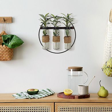 Metal Loop Triple Vase Wall Decor with Artificial Olive Leaves