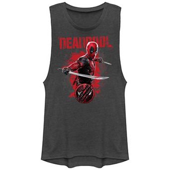 Juniors' Marvel Deadpool And Wolverine Katanas Paint Dump Graphic Muscle Tank Top