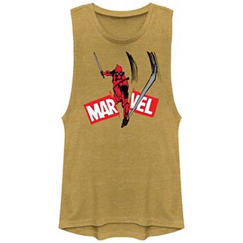 Juniors' Marvel Deadpool And Wolverine Logo Slash Graphic Muscle Tank Top