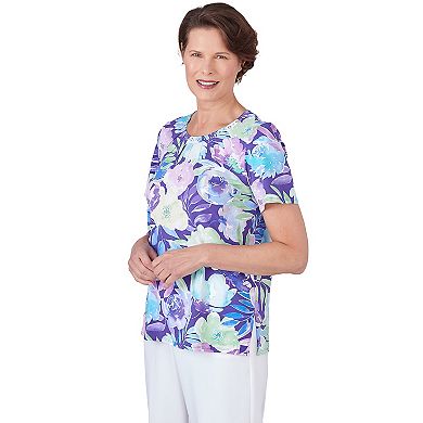 Women's Alfred Dunner Pleated Neck Floral Short Sleeve Tee