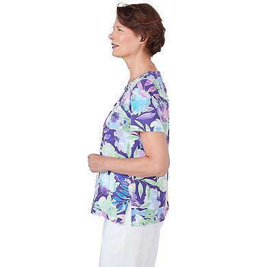 Women's Alfred Dunner Pleated Neck Floral Short Sleeve Tee