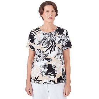 Women's Alfred Dunner Pleated Neck Bold Floral Short Sleeve Tee