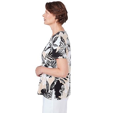 Women's Alfred Dunner Pleated Neck Bold Floral Short Sleeve Tee