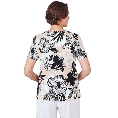 Women's Alfred Dunner Pleated Neck Bold Floral Short Sleeve Tee