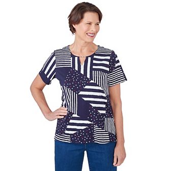 Women's Alfred Dunner Stars and Stripes Split Neck T-Shirt
