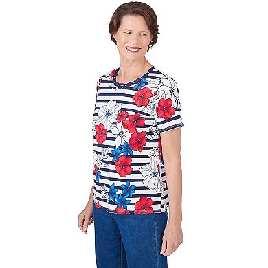 Women's Alfred Dunner Floral Stripe Braided Neck T-Shirt