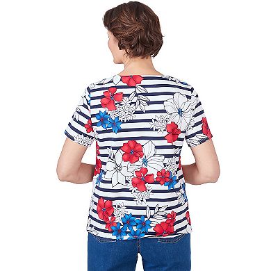 Women's Alfred Dunner Floral Stripe Braided Neck T-Shirt