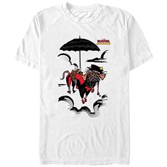 Men's Deadpool And Wolverine Dogpool Mary Poppins Clouds Graphic Tee