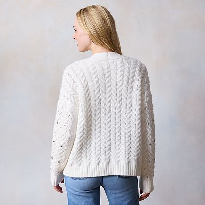 Women's LC Lauren Conrad Pearl Cable Knit Cardigan Sweater