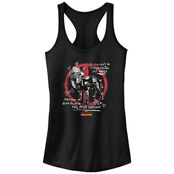 Juniors' Marvel Deadpool And Wolverine Dogpool Little Unicorn Graphic Racerback Tank Top