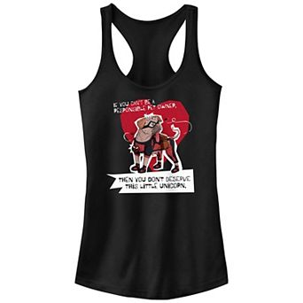 Juniors' Marvel Deadpool And Wolverine Dogpool Little Unicorn Graphic Racerback Tank Top