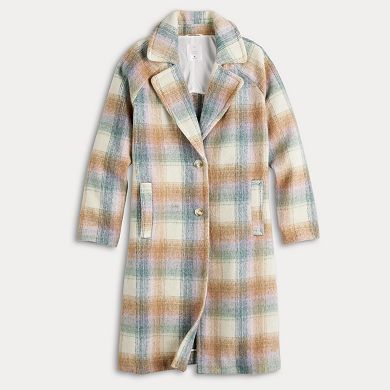 Petite LC Lauren Conrad Long Plaid Overcoat