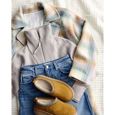 Petite LC Lauren Conrad Long Plaid Overcoat