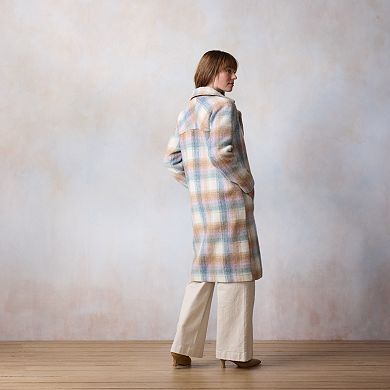Petite LC Lauren Conrad Long Plaid Overcoat