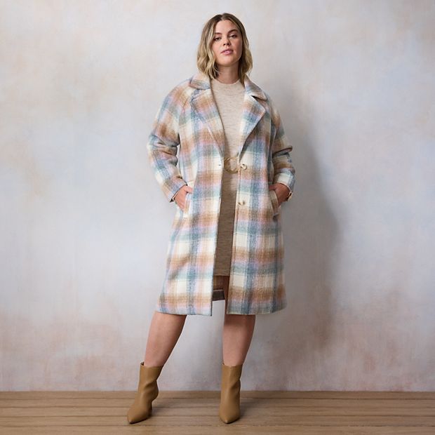 Plus Size LC Lauren Conrad Long Plaid Overcoat