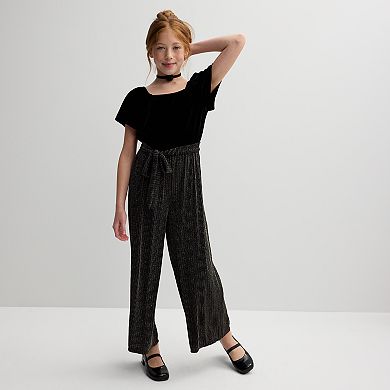 Girls 7-16 Knit Works Flutter Sleeve Square Neck Jumpsuit with Necklace