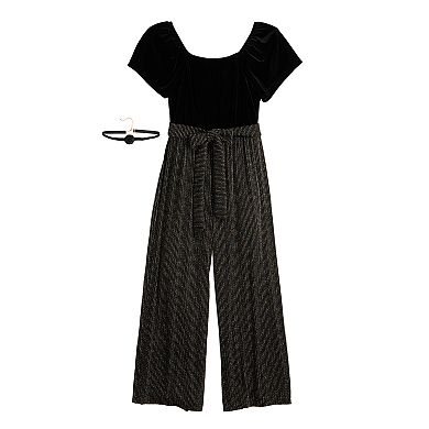 Girls 7-16 Knit Works Flutter Sleeve Square Neck Jumpsuit with Necklace