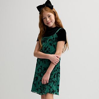 Girls 7-20 Knit Works 3 pc Fit & Flare Dress, Short Sleeve Tee and Bow in Regular & Plus Size