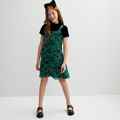 Girls 7-20 Knit Works 3 Pc Fit & Flare Dress, Short Sleeve Tee and Bow in Regular & Plus Size
