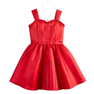 Girls 7-16 Knit Works Sweetheart Ruffle Corset Bodice Dress & Necklace