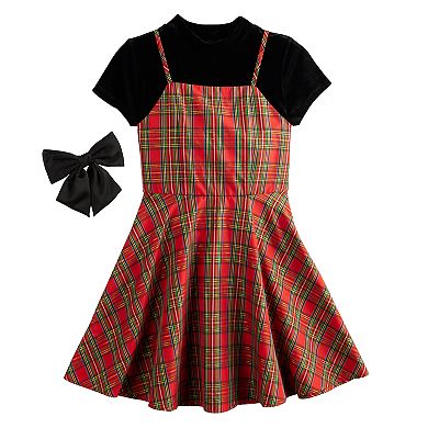Girls 7-16 Knit Works 3 pc Strappy Jumper Dress, Short Sleeve Tee & Bow
