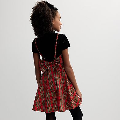 Girls 7-16 Knit Works 3 pc Strappy Jumper Dress, Short Sleeve Tee & Bow