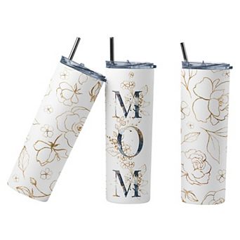 20oz Gold And Blue Floral Mom Tumbler