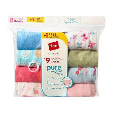 Girls Hanes® 8+1 Bonus Pack Ultimate Pure Comfort Organic Cotton Briefs Underwear