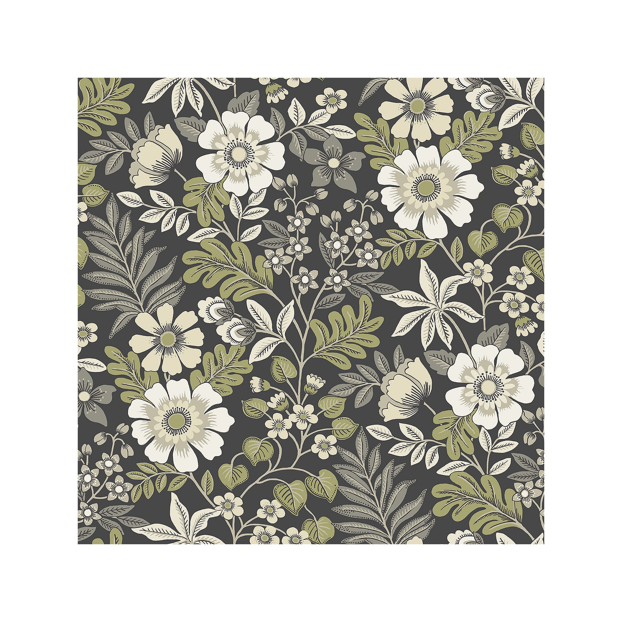 Brewster Home Fashions Voysey Floral Wallpaper, Black