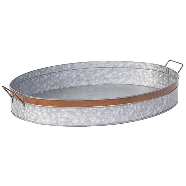 Galvanized Metal Oval Rustic Serving Tray With Handles