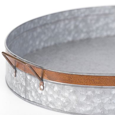 Galvanized Metal Oval Rustic Serving Tray With Handles