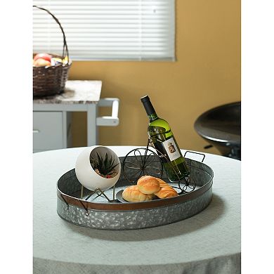 Galvanized Metal Oval Rustic Serving Tray With Handles