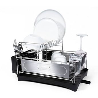 Compact 2 tier Fingerprint-proof Stainless Steel Dish Drying Rack With Swivel Spout Tray