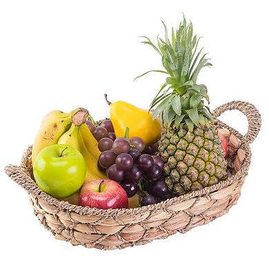 Set Of 4 Seagrass Fruit Bread Basket Tray With Handles - Medium