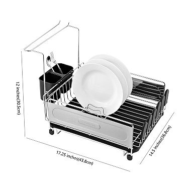 Compact Fingerprint-proof Stainless Steel Dish Drying Rack With Wine Glass Holder