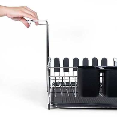 Compact Fingerprint-proof Stainless Steel Dish Drying Rack With Wine Glass Holder