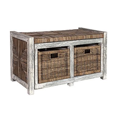 Rustic 2 Drawer Wicker Storage Bench