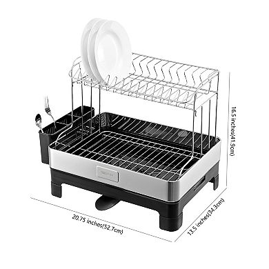 Palazzo Fingerprint-proof Stainless Steel 2-tier Dish Drying Rack With Swivel Spout Tray