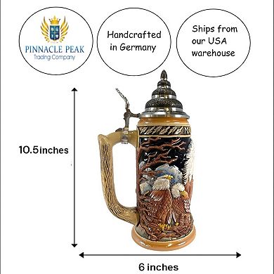 Pinnacle Peak Trading Majestic Bald Eagles Le German Stoneware Beer Stein .75 L Made In Germany