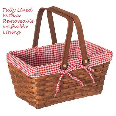 Wickerwise Handwoven Wood Chip Picnic Basket with Double Folding Handles & Removable Liner