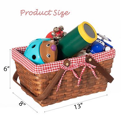 Double Handle Woodchip Basket with Red Liner for Unforgettable Picnic Parties