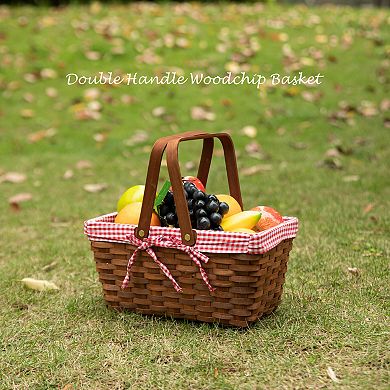 Wickerwise Handwoven Wood Chip Picnic Basket with Double Folding Handles & Removable Liner