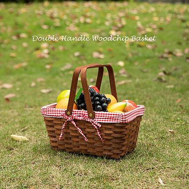 Double Handle Woodchip Basket with Red Liner for Unforgettable Picnic Parties