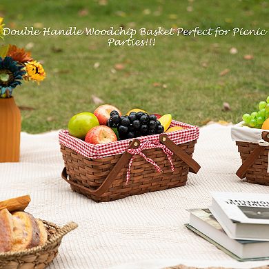 Wickerwise Handwoven Wood Chip Picnic Basket with Double Folding Handles & Removable Liner