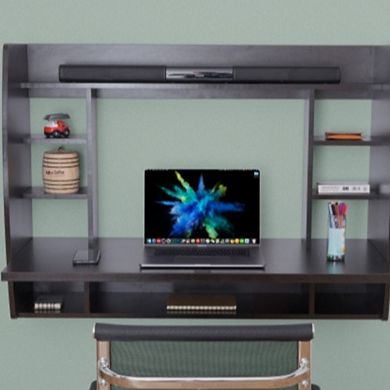 Wall Mount Laptop Office Desk With Shelves