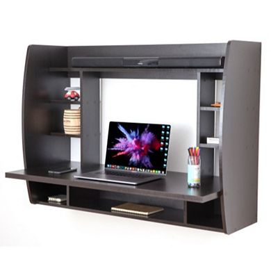 Wall Mount Laptop Office Desk With Shelves