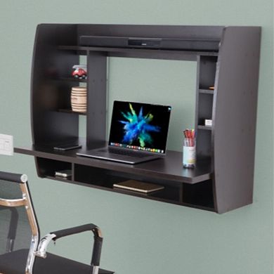 Wall Mount Floating Computer Desk - Space-Saving Writing Table with Shelves for Home Office, White